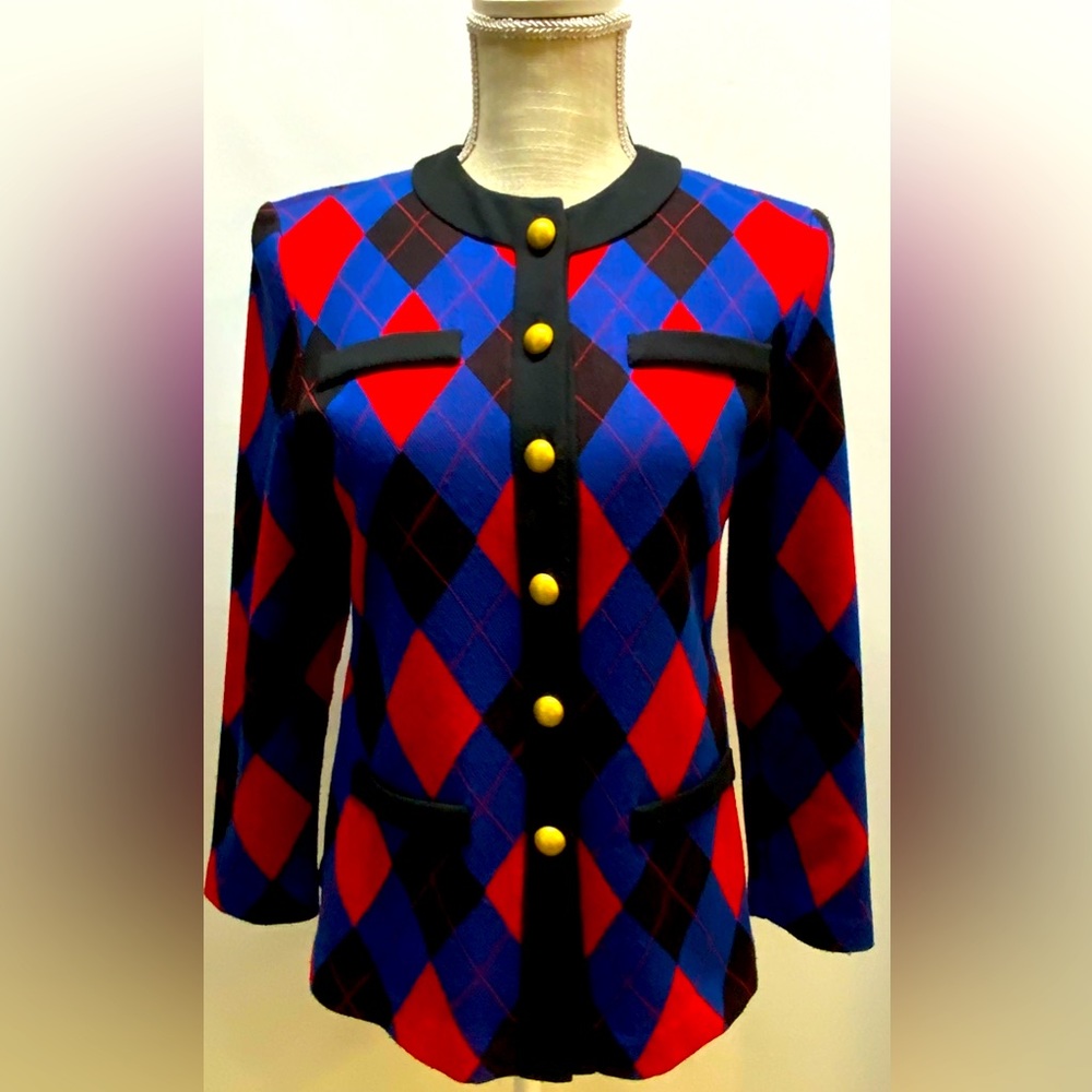 Vintage-Leslie Faye Button Up Argyle Sweater Size 2P
